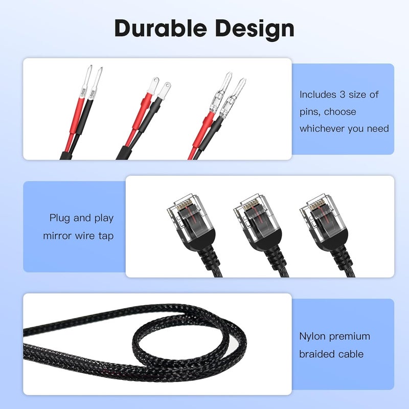 iGoevo Radar Detector Mirror Power Cable (3-Pack), 16" Braided RJ11 Cord – Universal Radar Detector Cable for Escort, Valentine, Uniden – Durable & Easy Install - Image 3